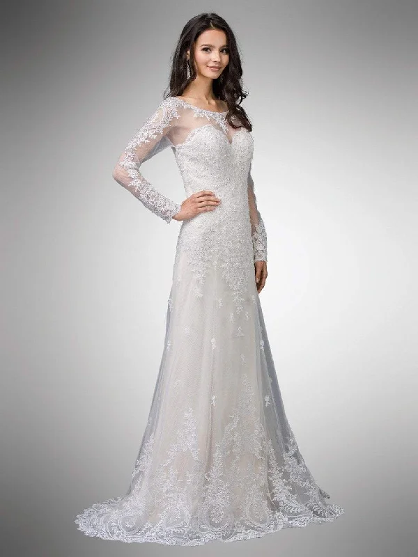 Dancing Queen Bridal - 9 Two Tone Beaded Lace Illusion Bateau A-line Gown