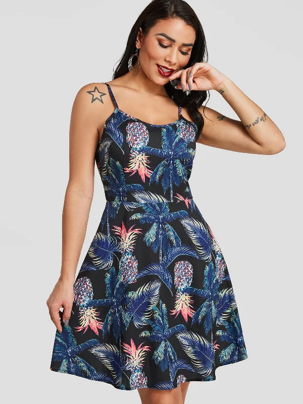 Wholesale Sleeveless Floral Print Spaghetti Strap Mini Dress