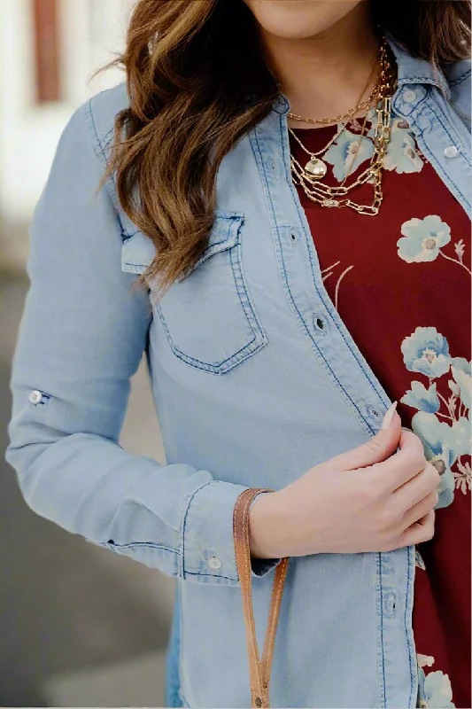 Tab Sleeve Denim Button Up