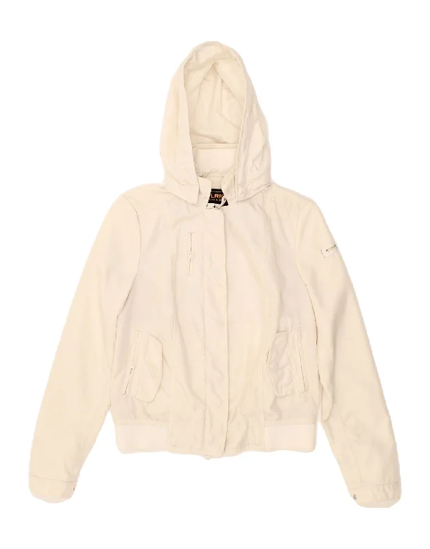 WOOLRICH Womens Hooded Bomber Jacket UK 10 Small Off White