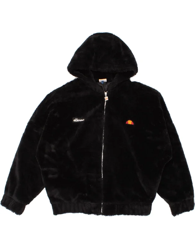 ELLESSE Womens Hooded Fleece Jacket UK 10 Small Black Polyester