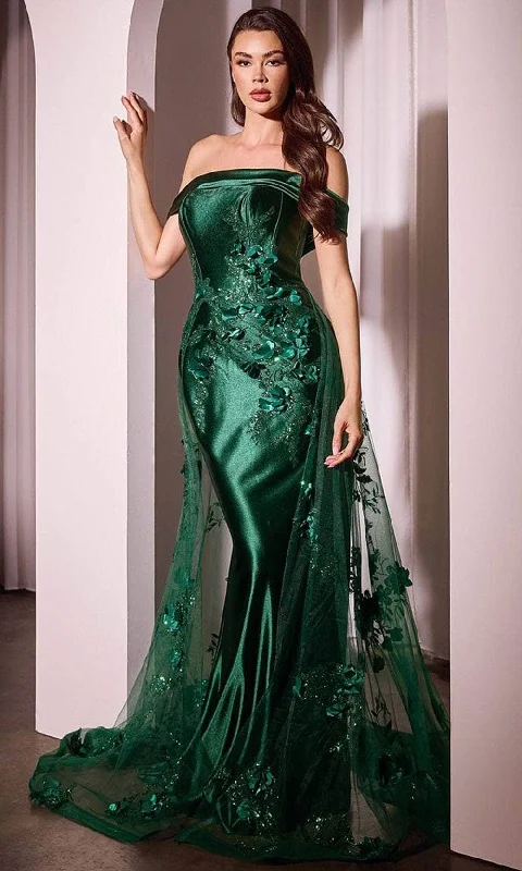 Cinderella Divine J876 - Floral Off-Shoulder Evening Gown