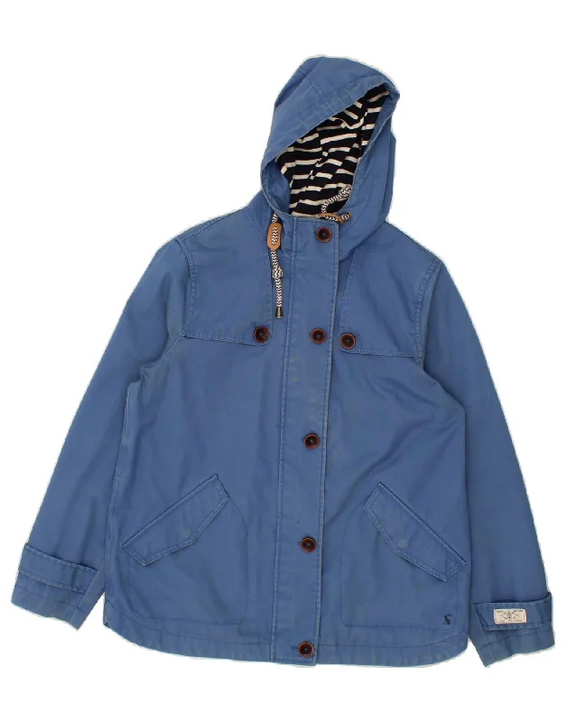 JOULES Womens Hooded Windbreaker Jacket UK 12 Medium Blue Cotton