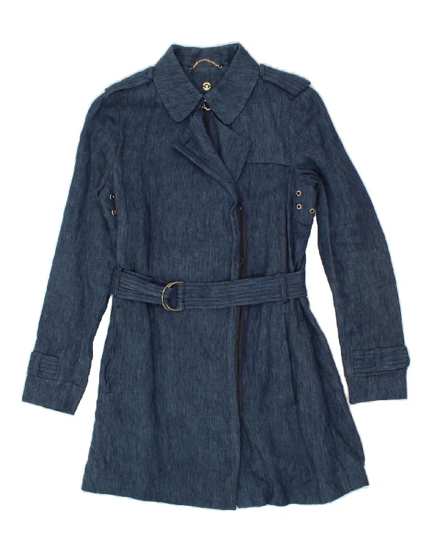 MASSIMO DUTTI Womens Trench Coat EU 36 XS Navy Blue Linen