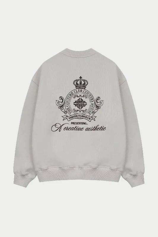 EMBROIDERED CREST OVERSIZED SWEATSHIRT - BONE