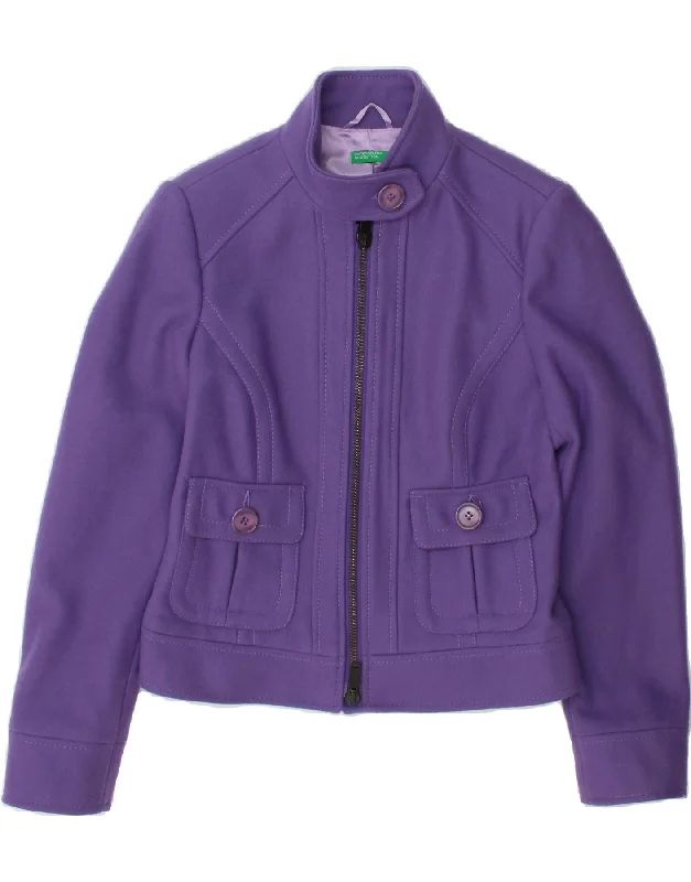 BENETTON Womens Bomber Jacket IT 42 Medium Purple Polyamide