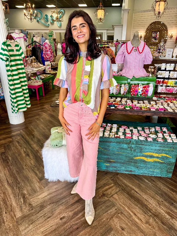 Pastel Striped Blouse: Lime