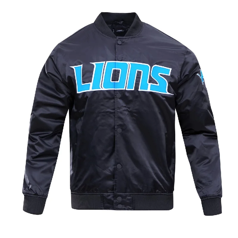 NFL DETROIT LIONS BIG LOGO MEN'S SATIN JACKET (BLACK)