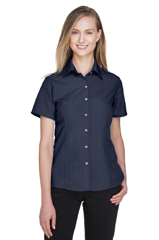 Harriton Womens Barbados Wrinkle Resistant Short Sleeve Button Down Camp Shirt - Navy Blue