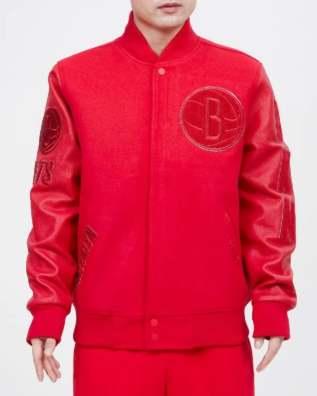 NBA BROOKLYN NETS CLASSIC TRIPLE RED WOOL MEN'S VARSITY JACKET (TRIPLE RED)