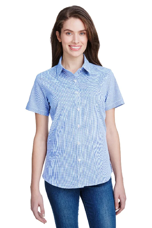 Artisan Collection Womens Microcheck Gingham Short Sleeve Button Down Shirt - Light Blue/White