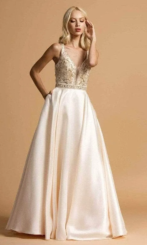 Trevi Collection - Scoop Back Satin Prom Dress L2183 - 1 pc Champagne In Size S Available