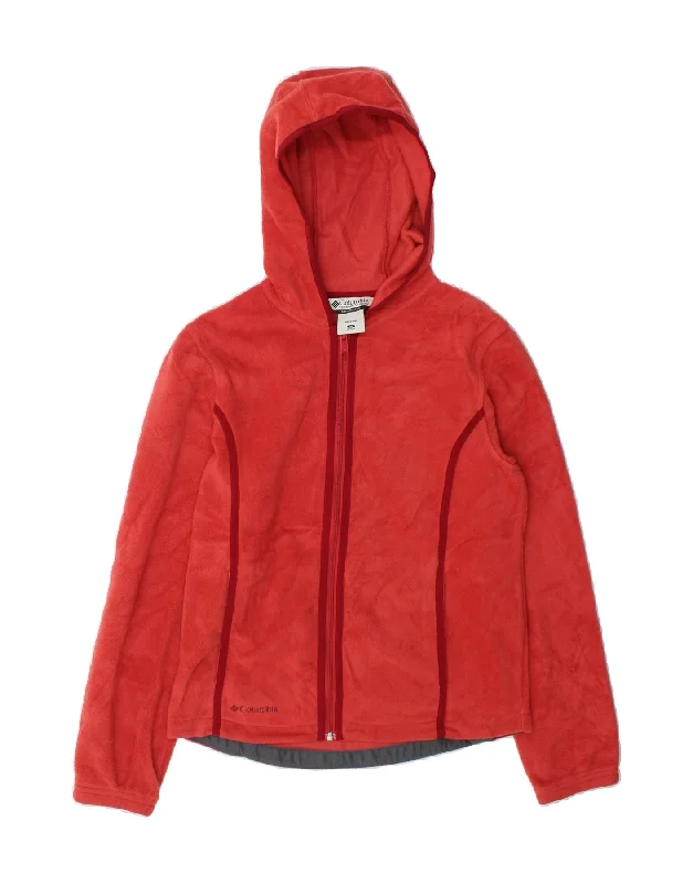 COLUMBIA Womens Hooded Fleece Jacket UK 14 Medium Red Polyester