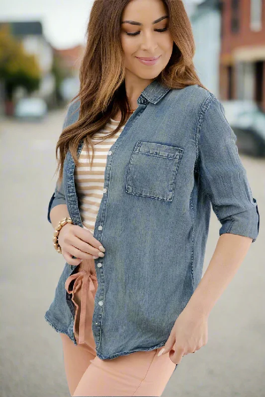 Vintage Tab Sleeve Denim Button Up