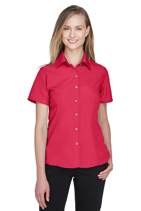 Harriton Womens Barbados Wrinkle Resistant Short Sleeve Button Down Camp Shirt - Parrot Red