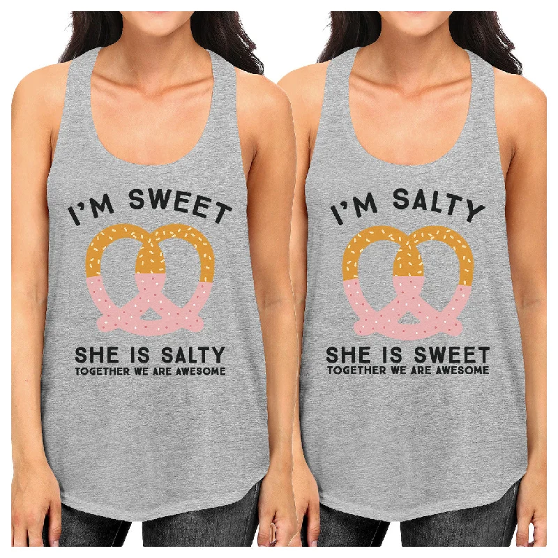 Sweet And Salty BFF Matching Grey Tank Tops