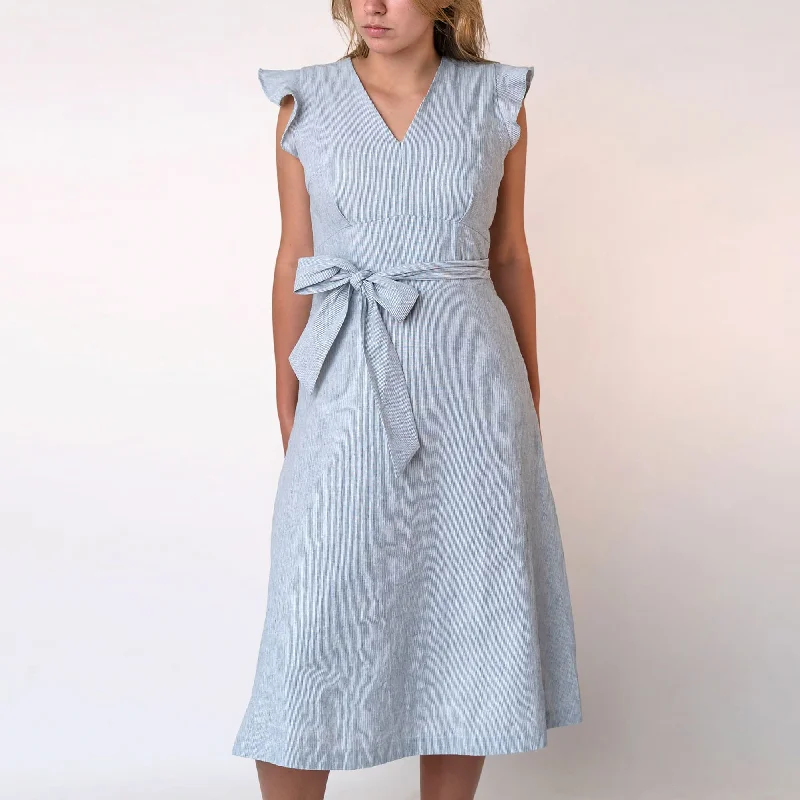 Flutter Sleeve Tie-Waist Dress