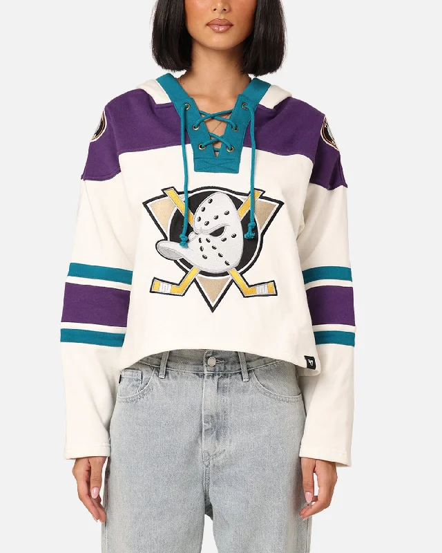 47 Brand Women's Anaheim Ducks Cropped Lacer Hoodie White Wash