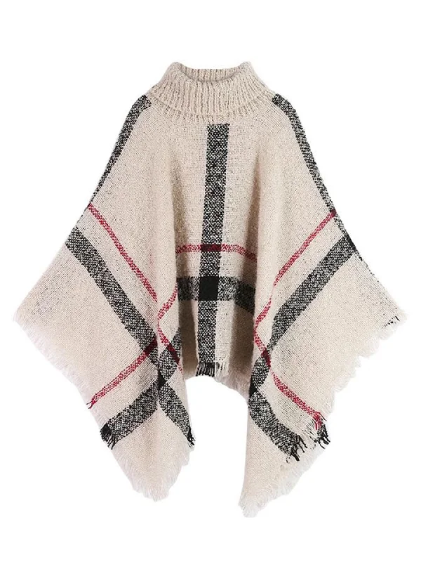 'Hayley' Plaid Turtleneck Cape Sweater (5 colors)