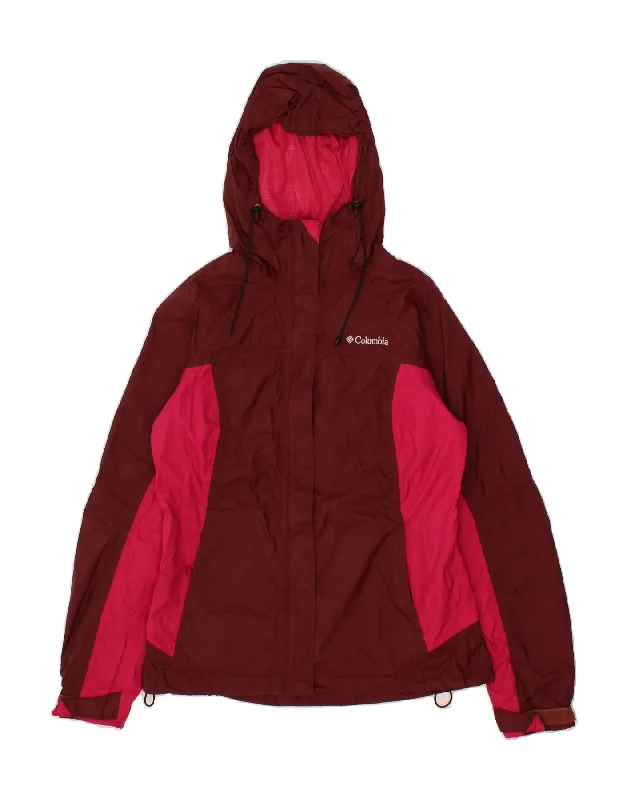 COLUMBIA Womens Hooded Rain Jacket UK 6 XS Maroon Colourblock Nylon