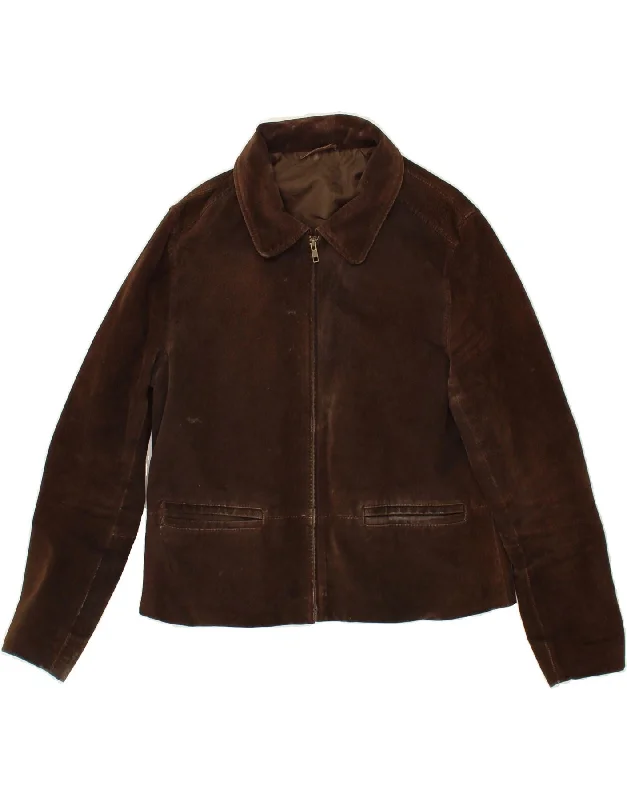 ETAM Womens Suede Jacket UK 12 Medium Brown Leather