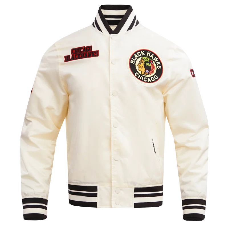 NHL CHICAGO BLACKHAWKS RETRO CLASSIC RIB SATIN JACKET (EGGSHELL/ BLACK)