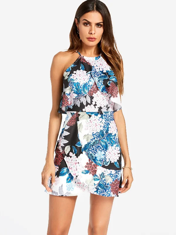 Wholesale Sleeveless Floral Print Flouncy Mini Dress