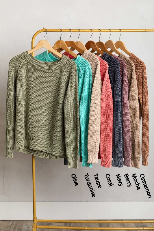 Washed Yarn Crewneck Pullover Sweater