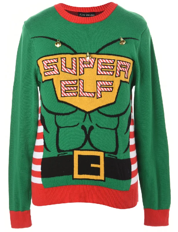 Label Christmas Jumper With Bells - M