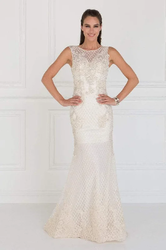 Elizabeth K Bridal - GL1536 Embellished Sheer Bateau Sheath Dress