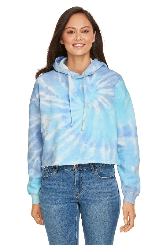 Tie-Dye Womens Cropped Hooded Sweatshirt Hoodie - Lagoon