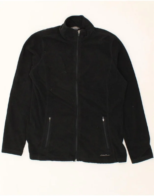 EDDIE BAUER Womens Tall Fleece Jacket UK 16 Large Black Polyester