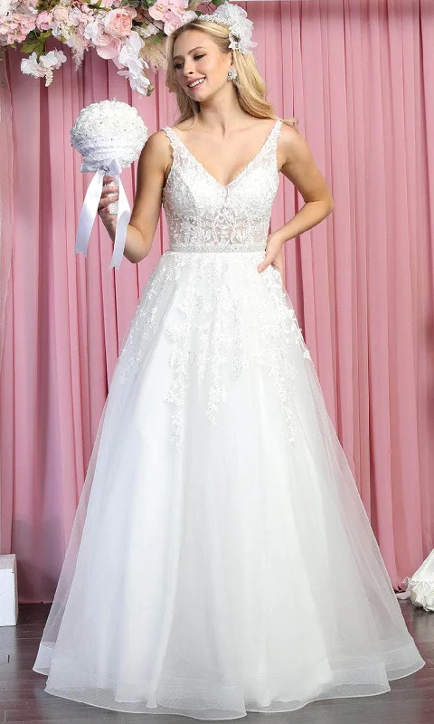 May Queen RQ7888 - Sleeveless Sheer V-neck Wedding Gown