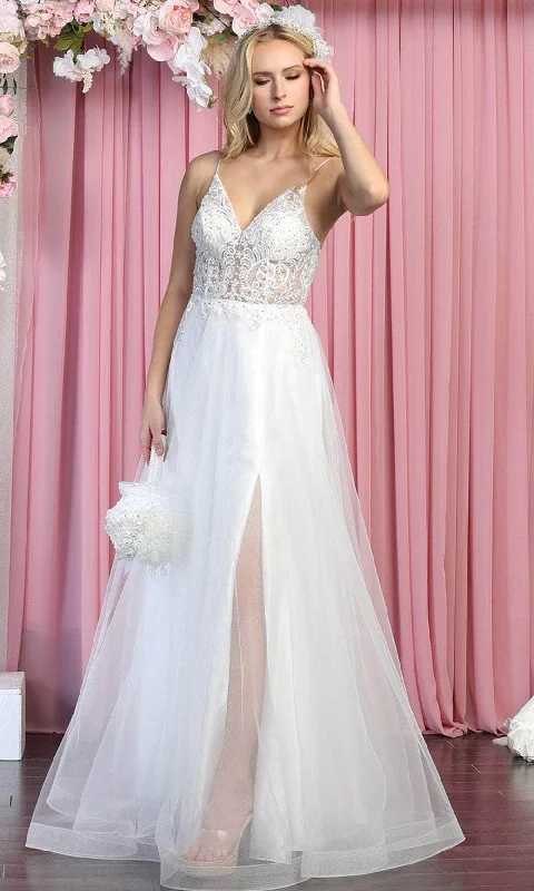 May Queen MQ1830 - Sleeveless V-neck Wedding Gown