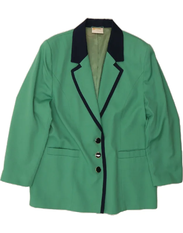 VINTAGE Womens 3 Button Blazer Jacket UK 20 2XL Green Polyester