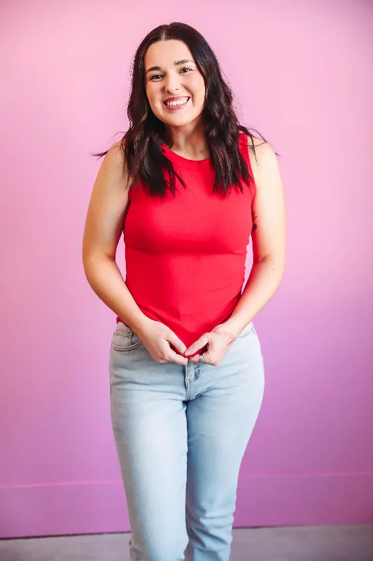 Essential Ribbed Tank-Red