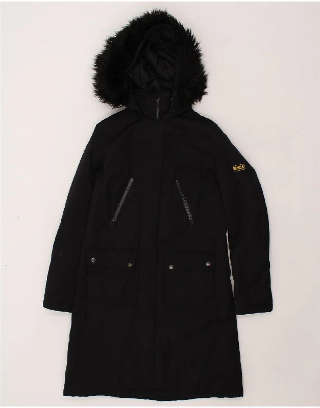 BARBOUR Womens Loose Fit Hooded Padded Coat UK 10 Small Black Polyester