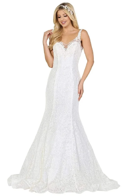 Dancing Queen - 151 Lace V-neck Mermaid Dress With Train