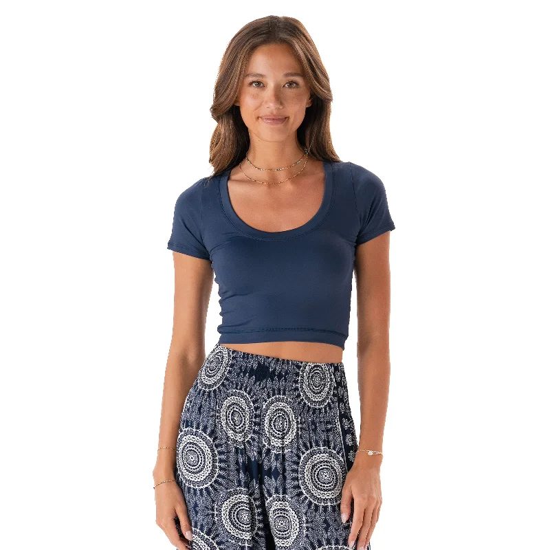 Navy Blue Cropped Yin Scoop Neck Top