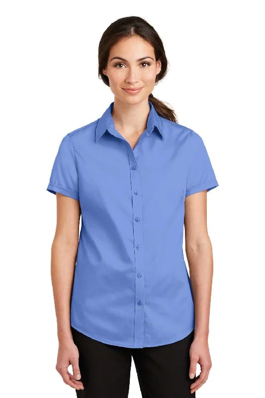 Port Authority Womens SuperPro Wrinkle Resistant Short Sleeve Button Down Shirt - Ultramarine Blue - Closeout