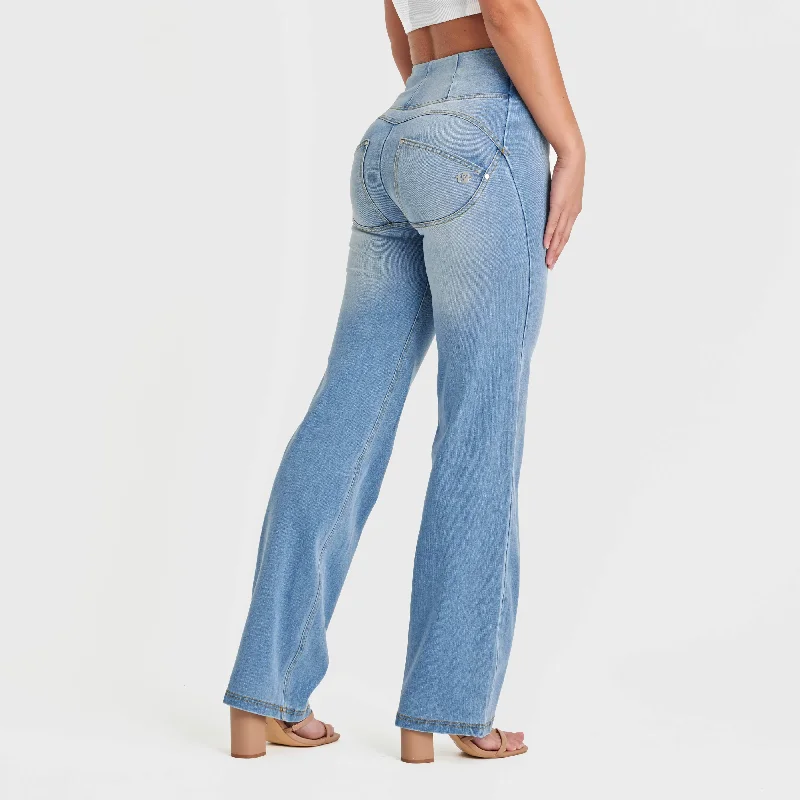 WR.UP® Snug Jeans - High Waisted - Flare - Light Blue + Yellow Stitching