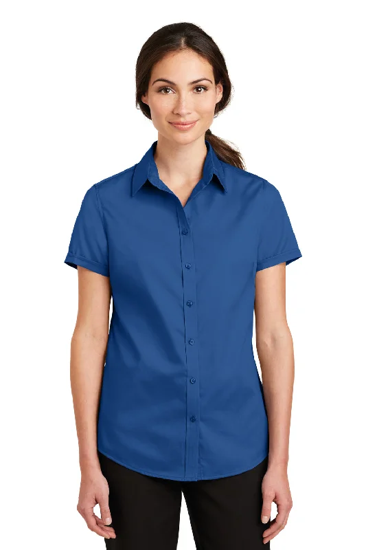 Port Authority Womens SuperPro Wrinkle Resistant Short Sleeve Button Down Shirt - True Blue - Closeout