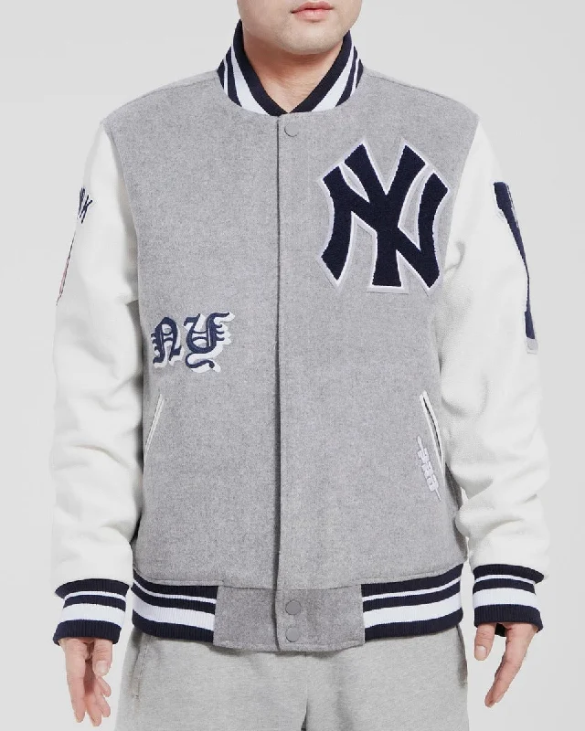 MLB NEW YORK YANKEES OLD ENGLISH WOOL MEN'S VARSITY JACKET (HEATHER GREY/WHITE)