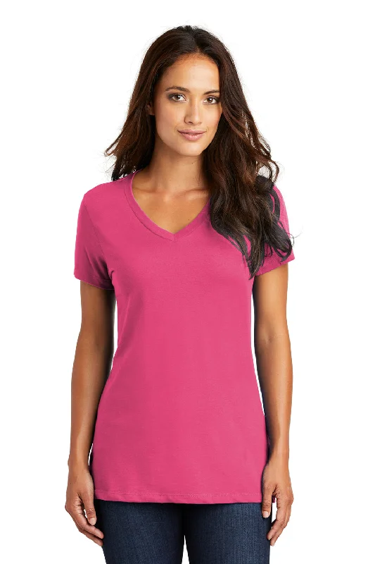 District Womens Perfect Weight Short Sleeve V-Neck T-Shirt - Dark Fuchsia Pink