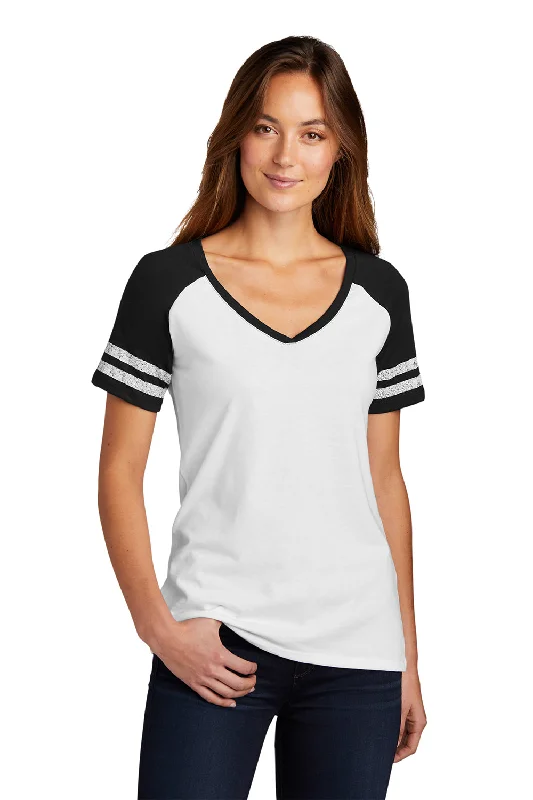 District Womens Game Short Sleeve V-Neck T-Shirt - White/Black