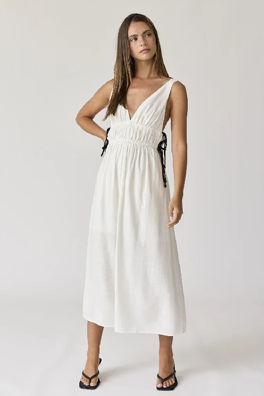 White V-Neck Maxi Dress