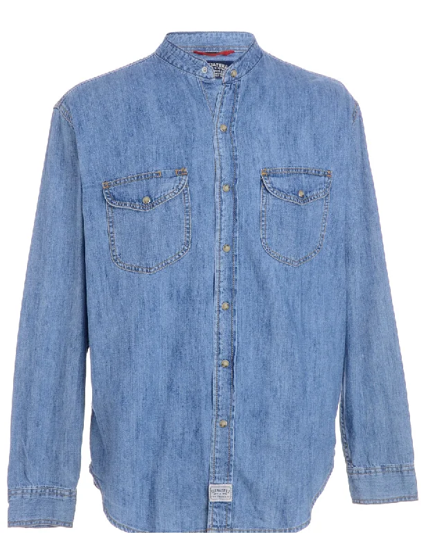 Label Charles Grandad Collar Denim Shirt