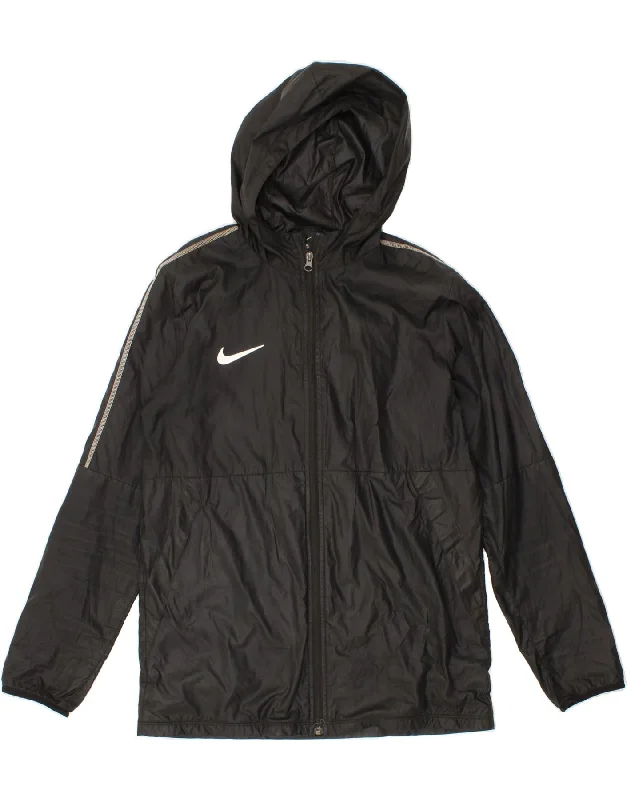 NIKE Womens Hooded Rain Jacket UK 14 Medium Black Polyester