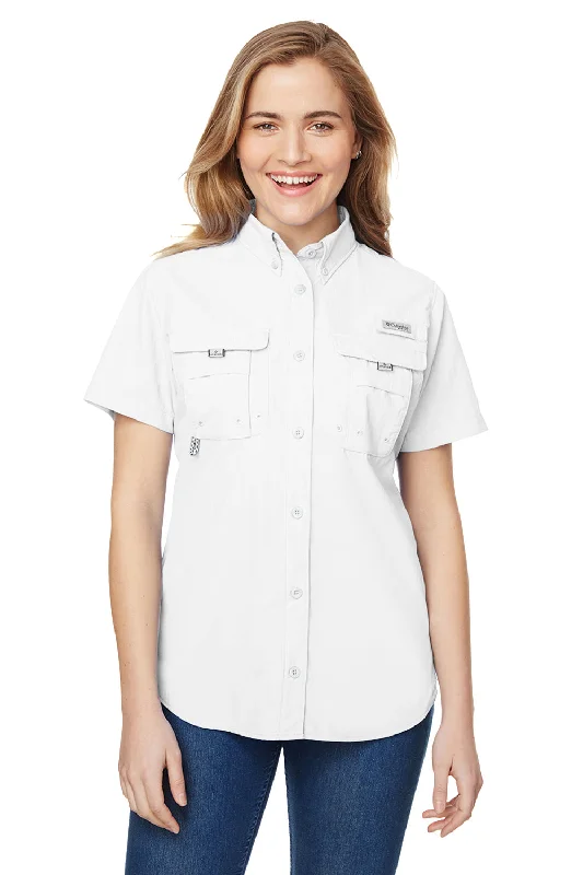 Columbia Womens Bahama Moisture Wicking Short Sleeve Button Down Shirt w/ Double Pockets - White - Closeout