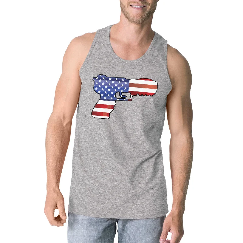 American Flag Pistol Mens Tank Top Unique Gift For Gun Supporters